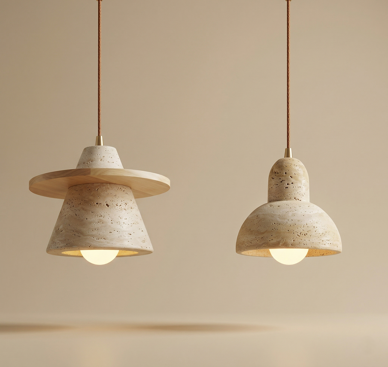 Yellow Travertine Stone Pendant Light | Modern E27 Hanging Lamp with 200CM Adjustable Wire
