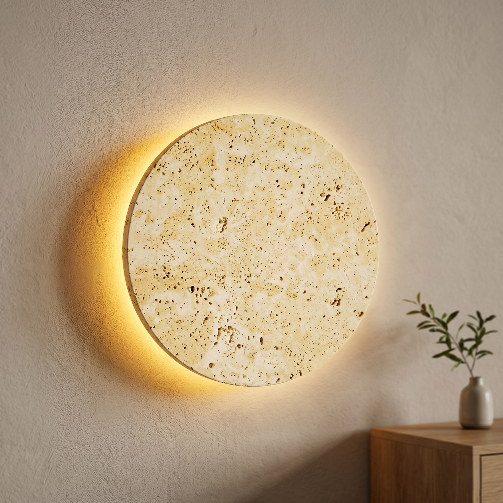 Natural Travertine Stone LED Wall Sconce | Wabi Sabi Nordic Wall Light with Warm & Cool Light