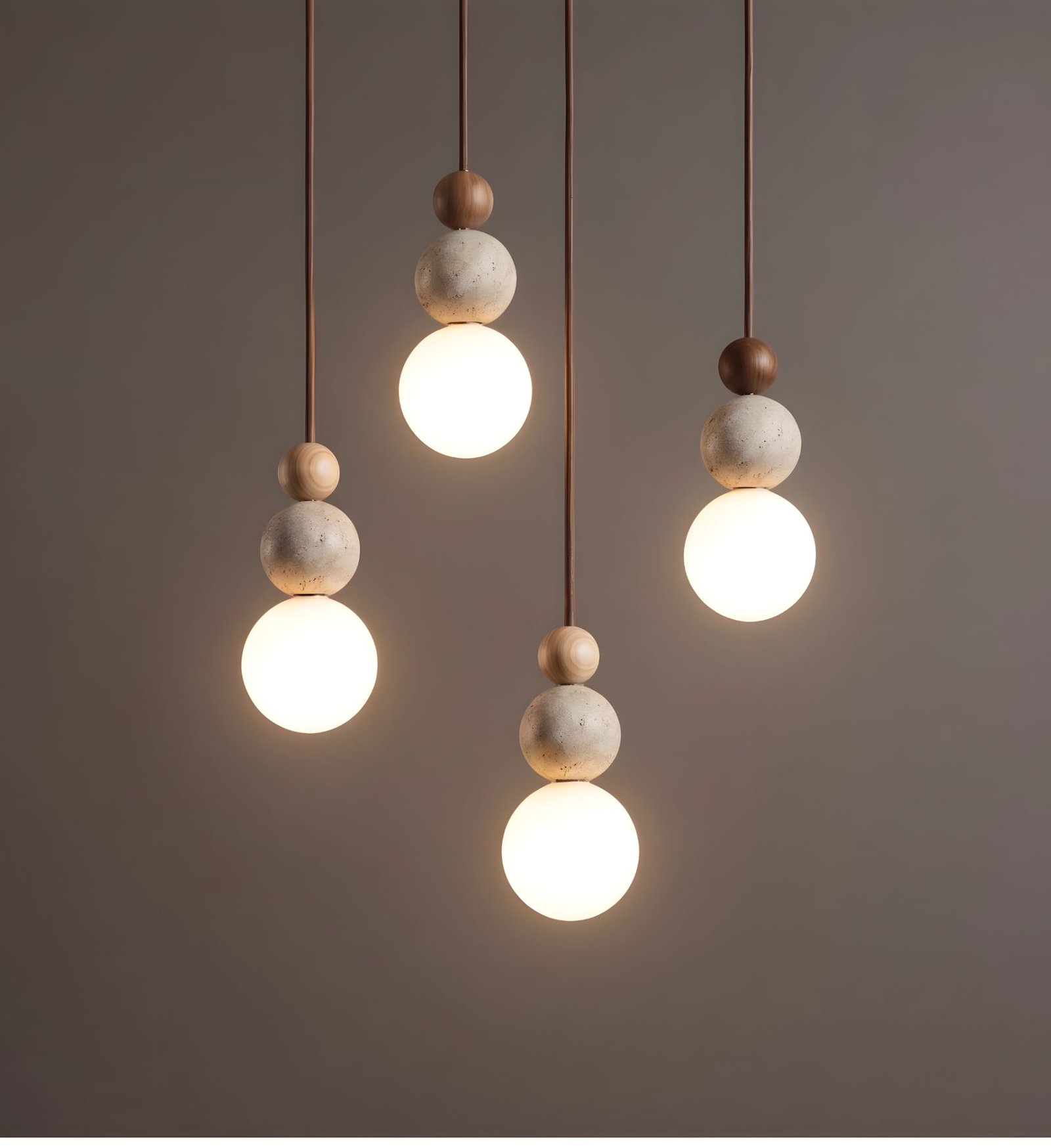 Wabi Sabi Travertine Stone Pendant Light with Wood | Modern LED Hanging Lamp for Bedroom & Kitchen