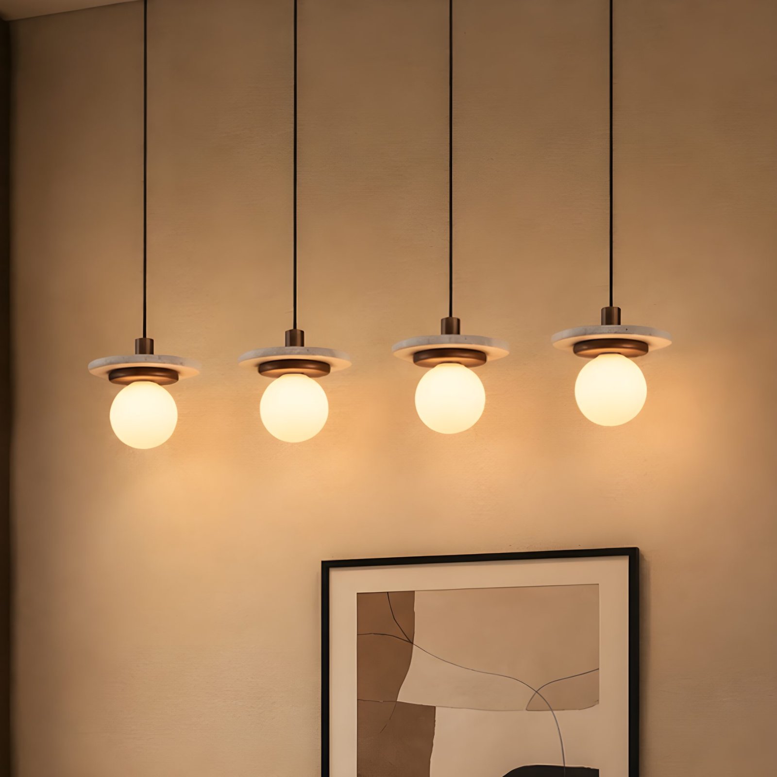 Wabi Sabi Natural Stone & Wood Pendant Light | G9 LED Hanging Lamp with Glass Shade | Lufa Decor